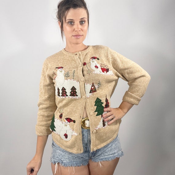 Vintage Ugly Christmas Sweater 90s Snowman Xmas T… - image 2