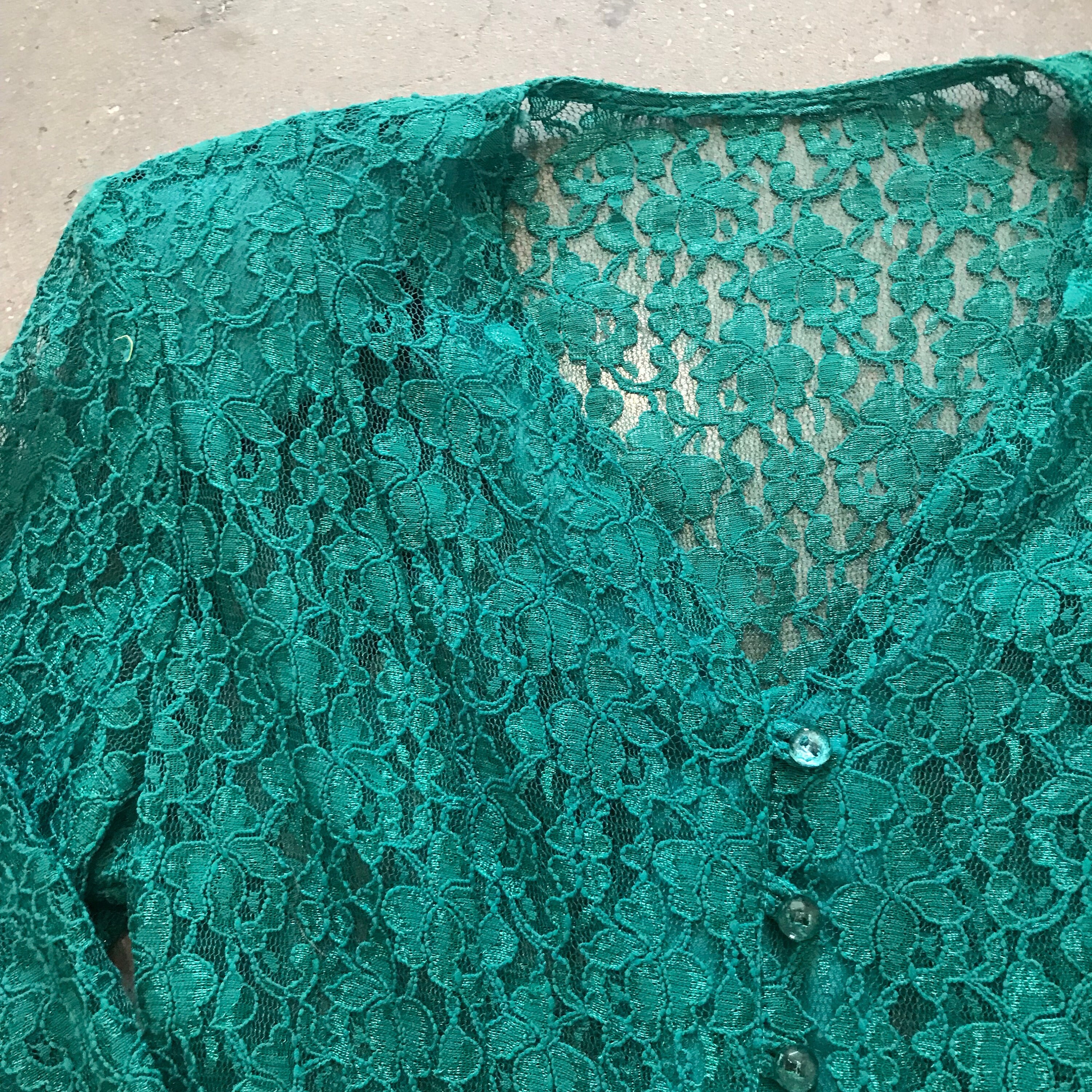 90s Jade Green Lace Dress: Sheer Skater Style, XS/S