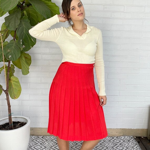 Vintage 70s High Waisted Skirt Red Wool Pleated P… - image 2