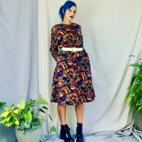 70s Dress Floral Circle Dress Paisley Print