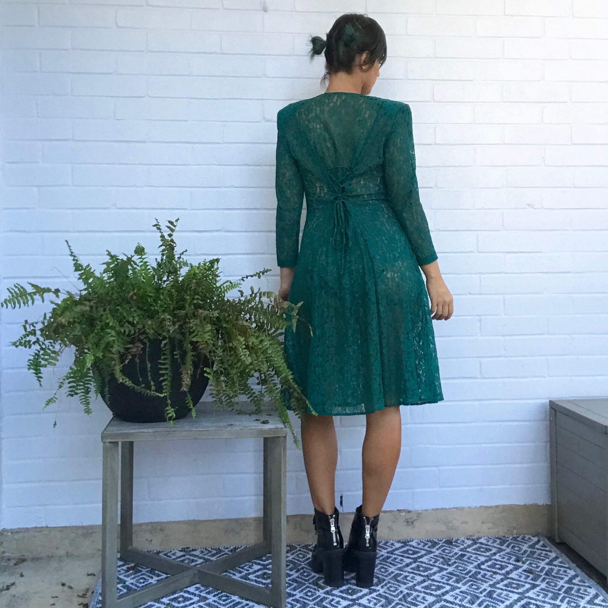 chinese dress ladies Lace-Up Back Midi Dress Emerald main image 1