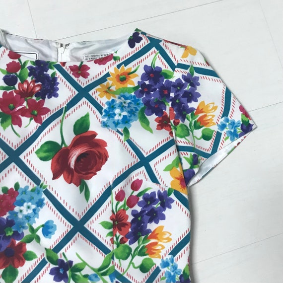 90s Vintage Colorful Sheath Dress Floral Patchwor… - image 5