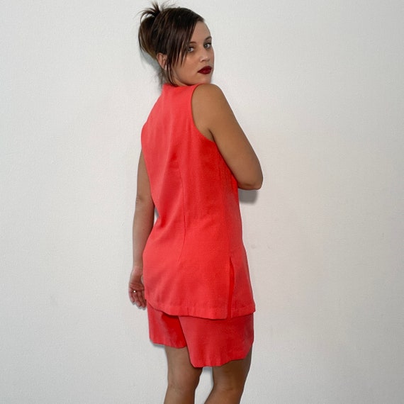 80s 90s Vintage Wide Leg Romper Pink Orange Butto… - image 2