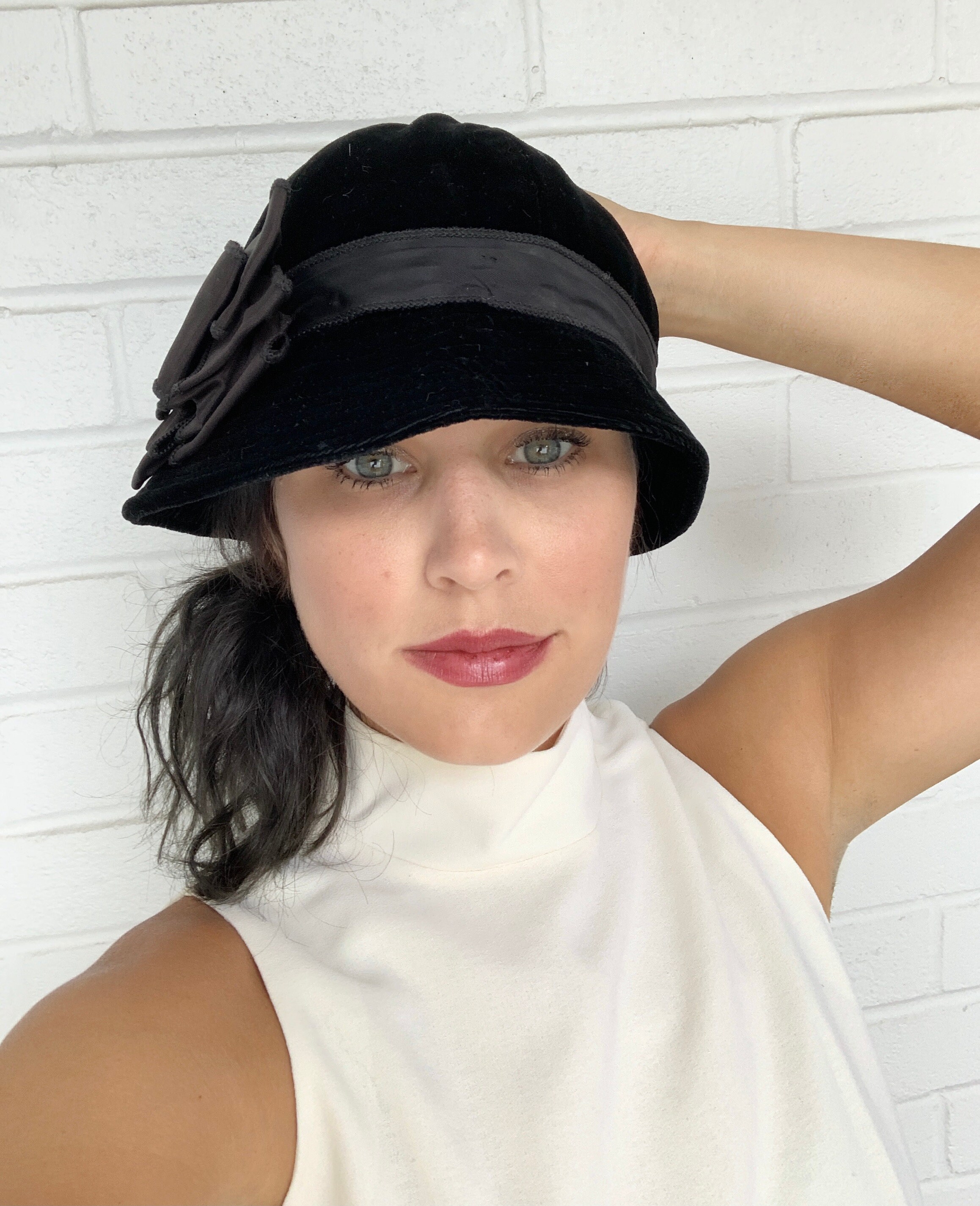 Velvet Bucket Hat Felt Bow Back Cap 