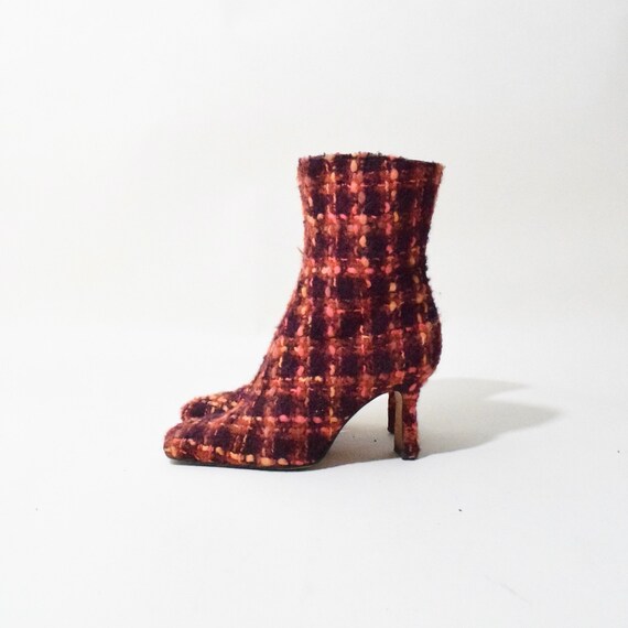 Vintage 70s Boots Orange Red Tweed Heels Square T… - image 2