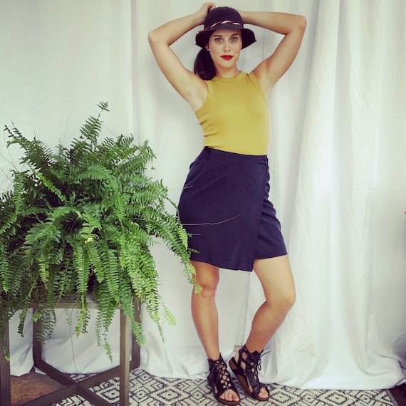 Vintage 90s Silk Wrap Skirt High Waisted Mini