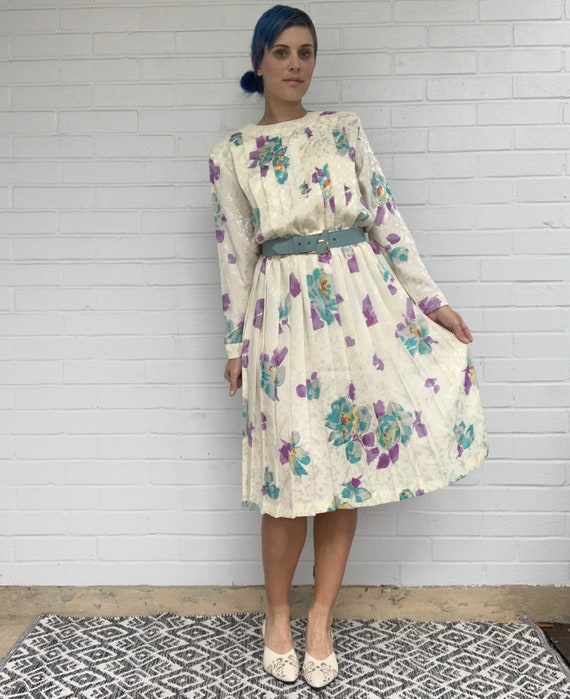 Vintage 80s Floral Satin Tea Dress Midi Dress - image 2