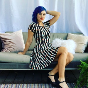 Vintage 90s Skater Dress Y2K Striped Polka Dot Mini