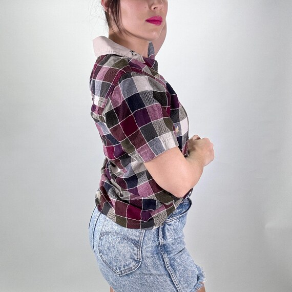 Vintage 90s Patchwork Blouse: Embroidered Collar,… - image 4