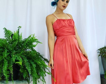 Vintage 90s Pink Silk Slip Dress Mini Fit & Flare