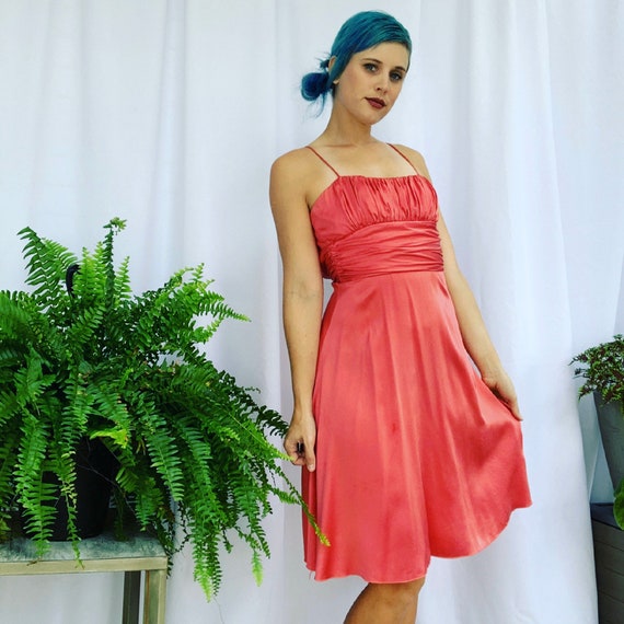 Vintage 90s Pink Silk Slip Dress Mini Fit & Flare