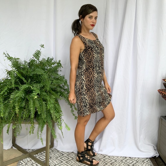 Vintage 90s Leopard Print Mini Dress - Etsy Canada