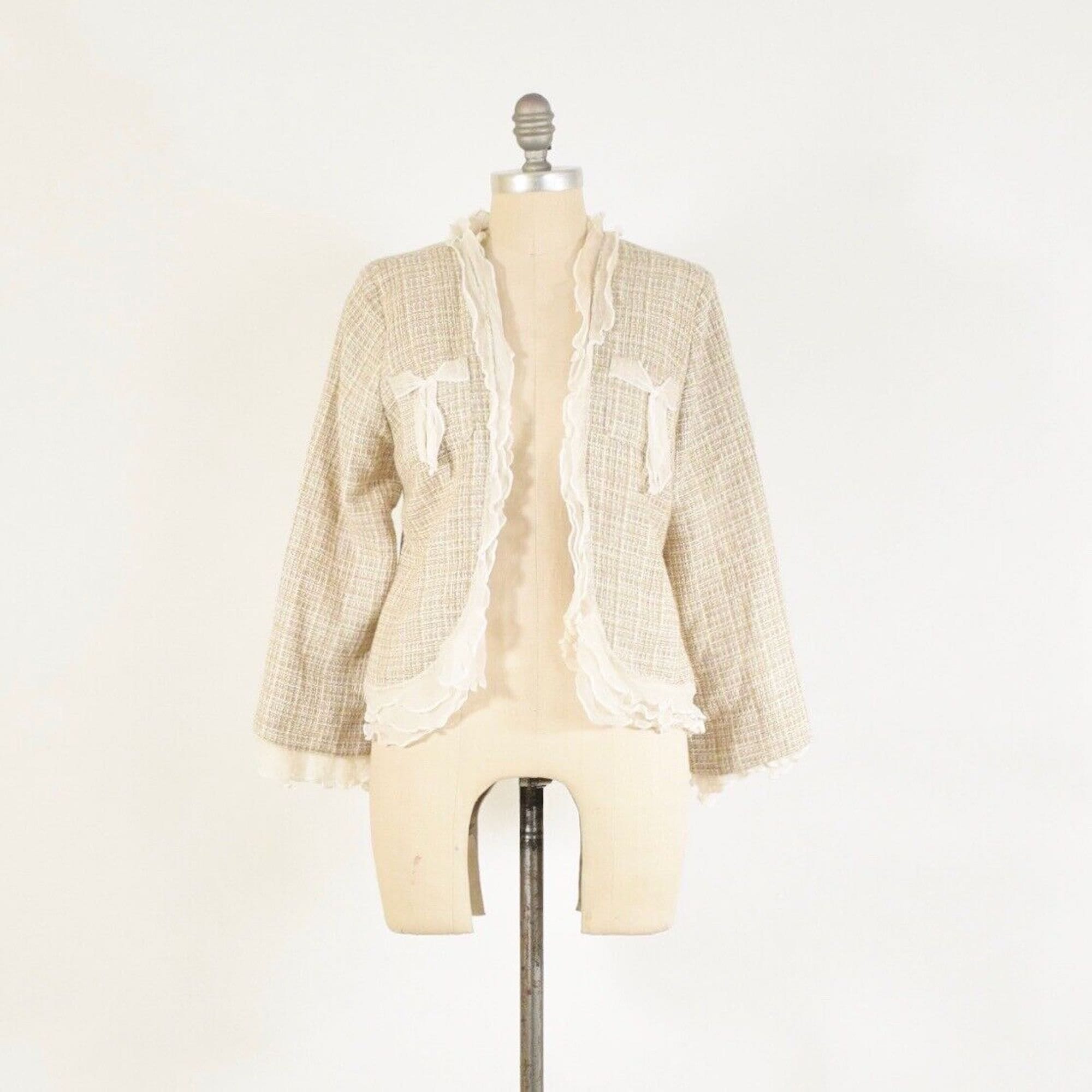 Vintage 90s Blazer Beige Tweed Silk Chiffon Ultra Femme Jacket - Etsy