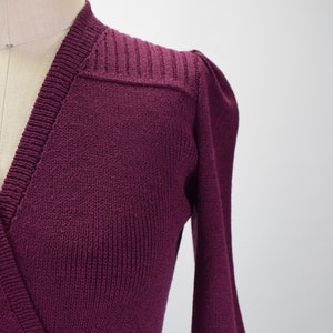 St John Vintage 70s Sweater Dress Magenta Wool Knit Long Sleeve Wrap image 2