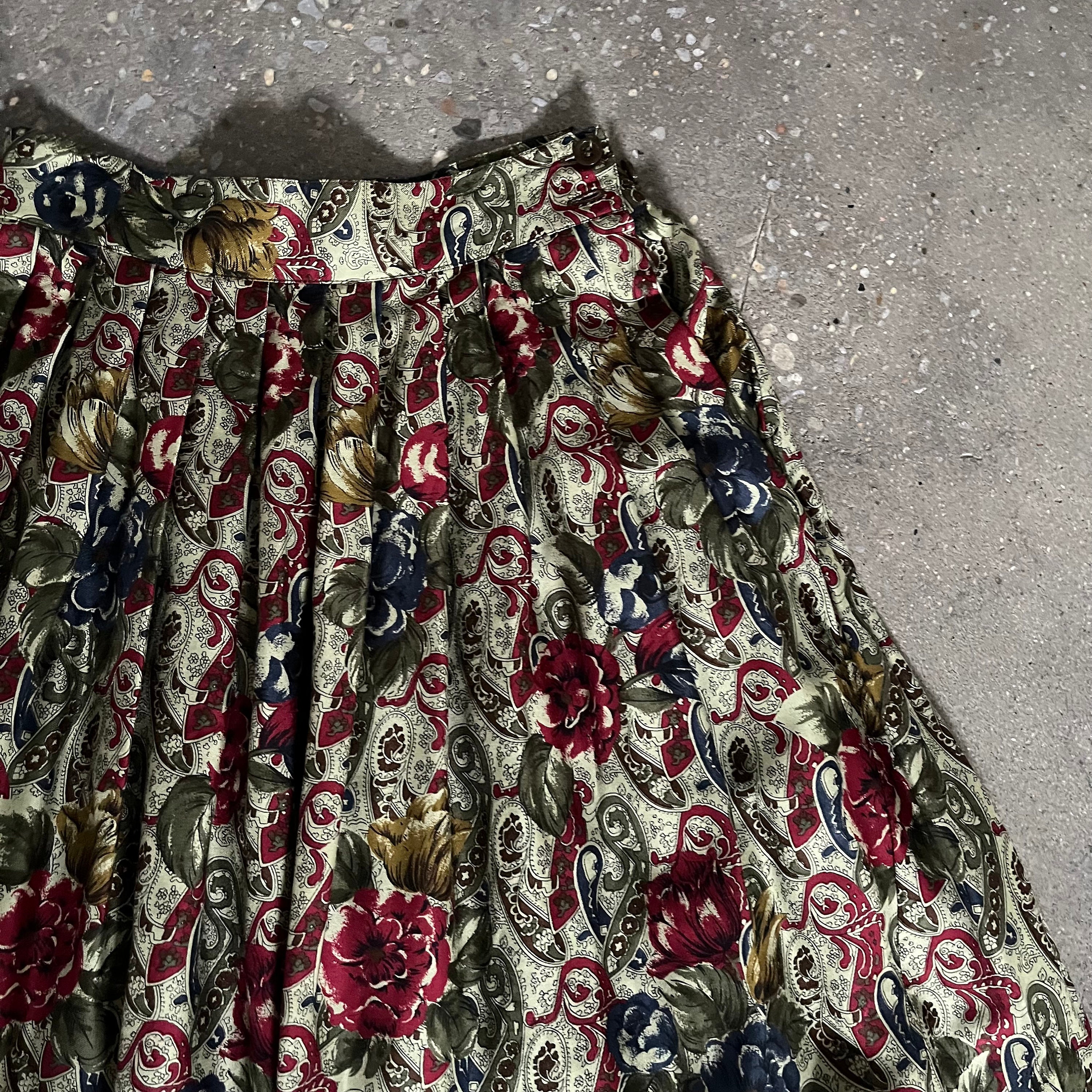 90s Vintage Paisley Floral Pleated High Waisted Midi Maxi