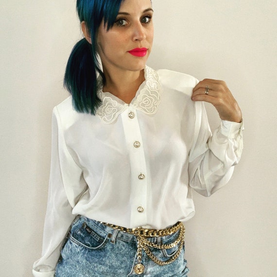 White Blouse Lace Collar Blouse
