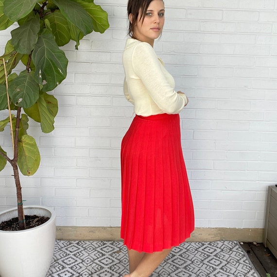 Vintage 70s High Waisted Skirt Red Wool Pleated P… - image 3