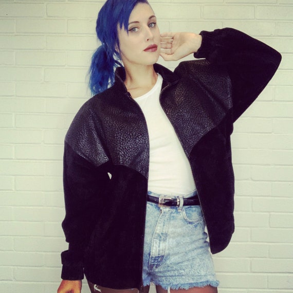80s Leather Bomber Jacket Black Leather Coat Leath