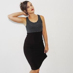 90s Vintage Black Dress Goth Midi Slinky Knit Tank Dres