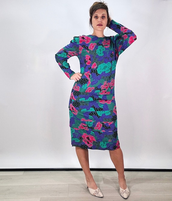 80s Vintage Mod Dress Batwing Sleeve Pop Art Dress Etsy