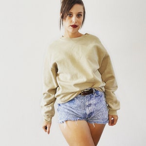 Vintage 90s Sweatshirt Beige Cotton Knit Oversized Crewneck