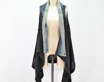Gilet drappeggiato vintage anni '90 / Jacquard testurizzato sfumato con scollo a cascata asimmetrico