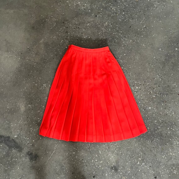 Vintage 70s High Waisted Skirt Red Wool Pleated P… - image 6