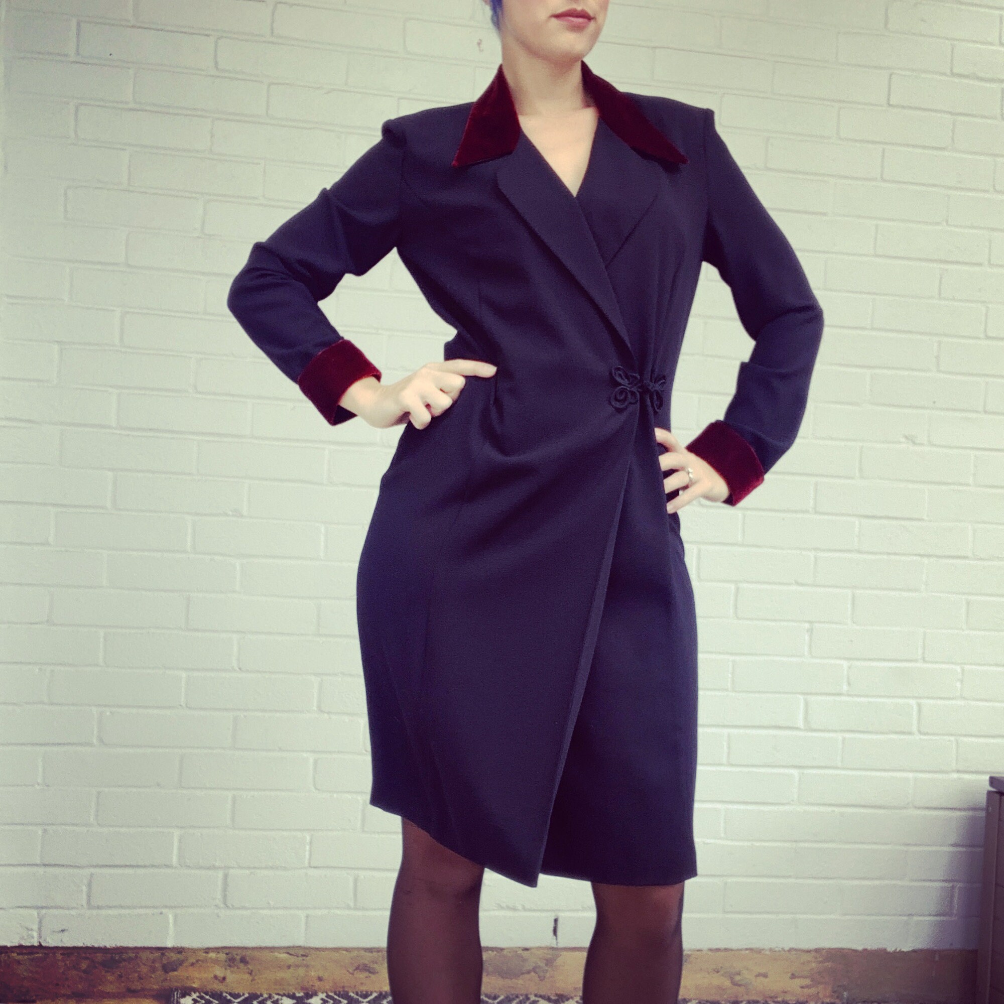 Les Terribles 1980s Black Wool Jersey Silver Metal Zip Dress