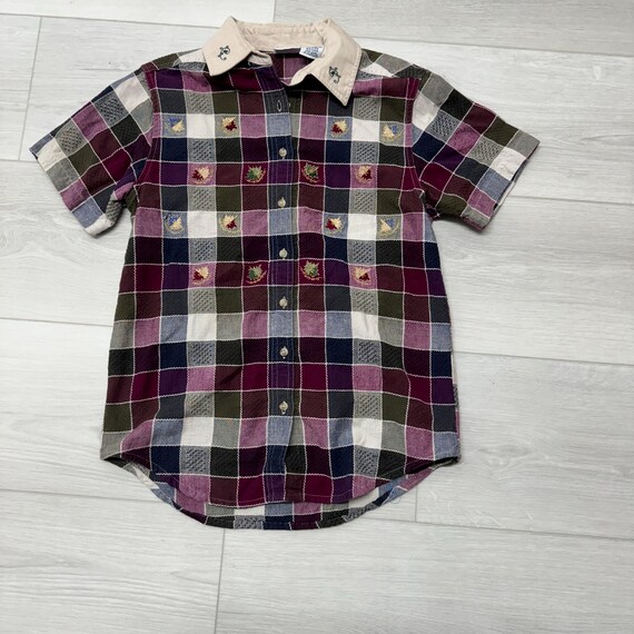 Vintage 90s Patchwork Blouse: Embroidered Collar,… - image 5