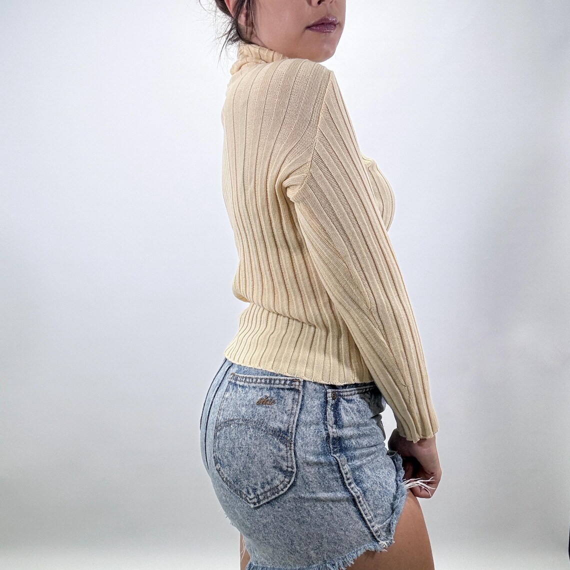 Vintage 70s I.Magnin Sweater | Soft Yellow Ribbed Knit Wool Turtleneck | Minimalist Ski Lodge Style | Retro Soft Girl Winter Classic, photo 3 of 5