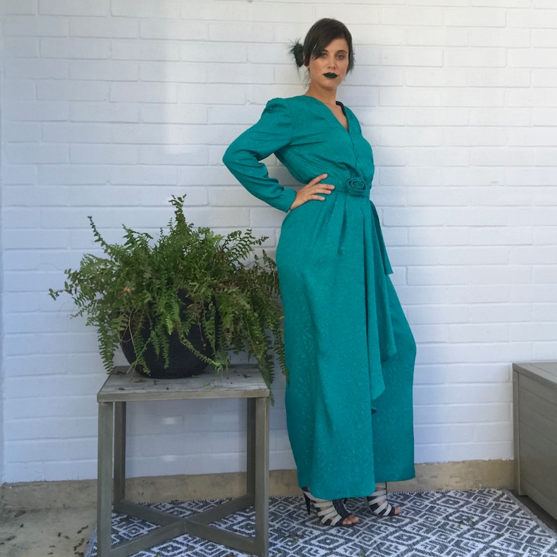 80s Prom Dress / Vintage Prom Dress / Maxi Wrap Dress / Green Dress image 2