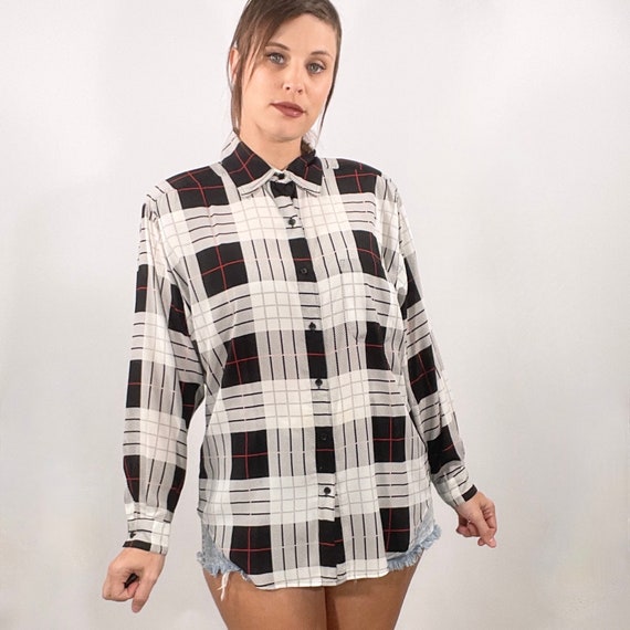 silky tartan button down