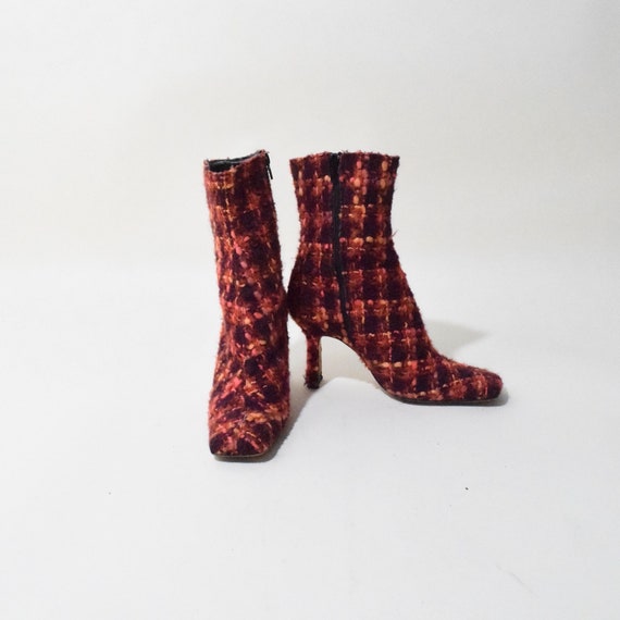 Vintage 70s Boots Orange Red Tweed Heels Square T… - image 4