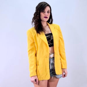 Vintage jaren 80 geel rayon jack | Oversized Boyfriend-blazer | New Wave-stijl | Androgyne boxy-pasvorm