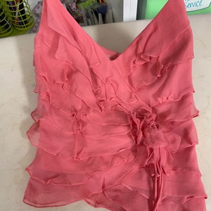 Vintage Y2k Pink Silk Chiffon Ruffle Bustier Blouse image 2