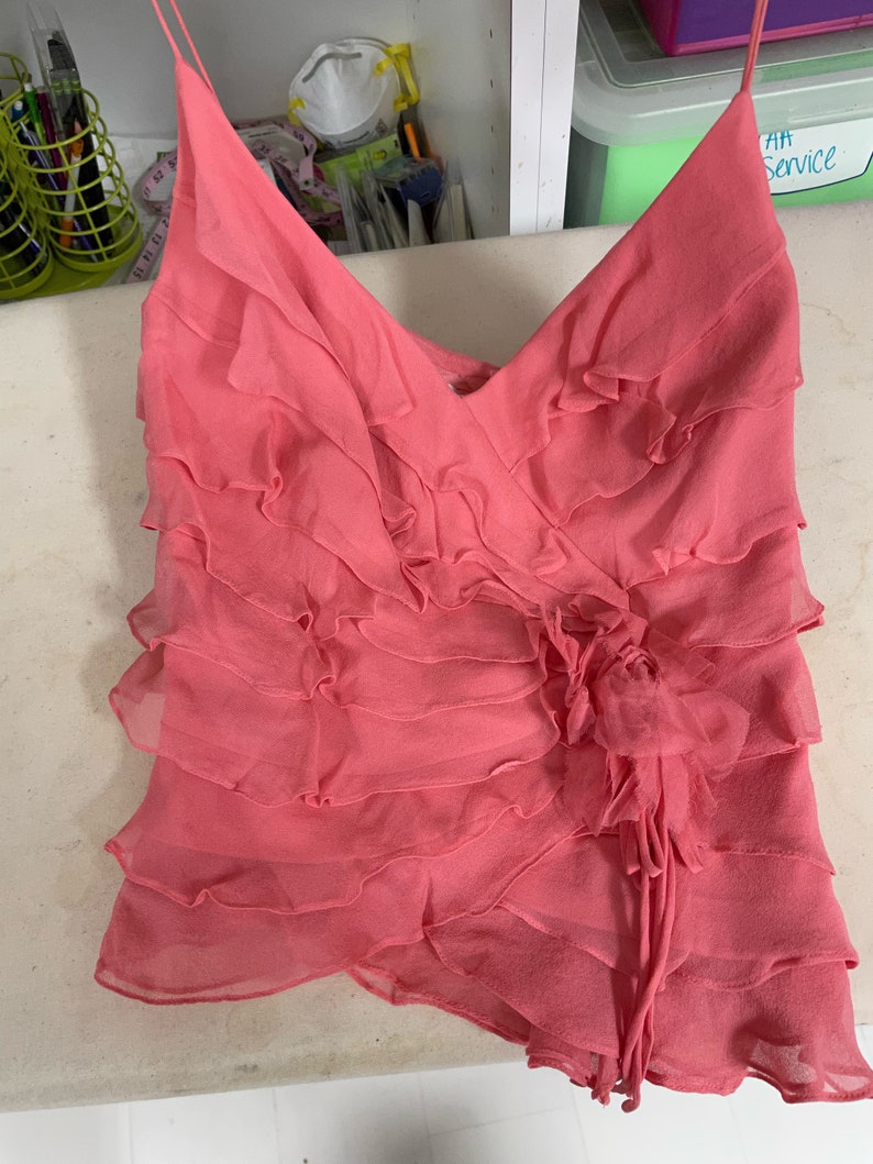 Vintage Y2k Pink Silk Chiffon Ruffle Bustier Blouse image 2