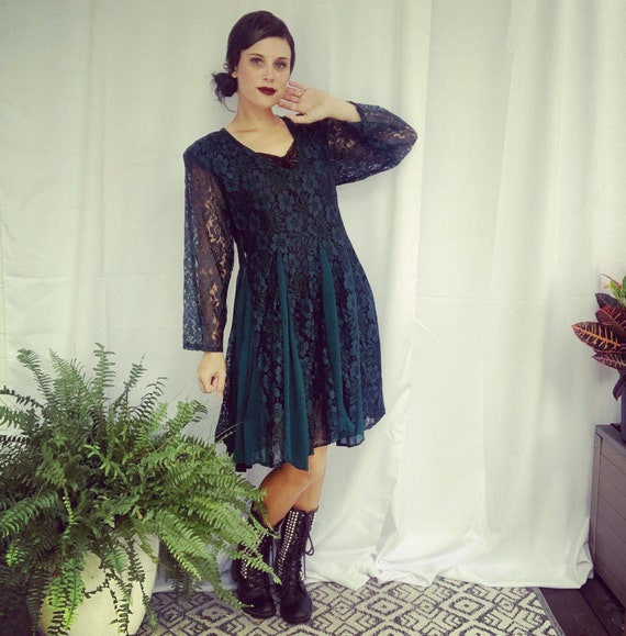 knee length dresses for ladies Vintage 1930s Sheer Black Lace Evening Dress main image 1