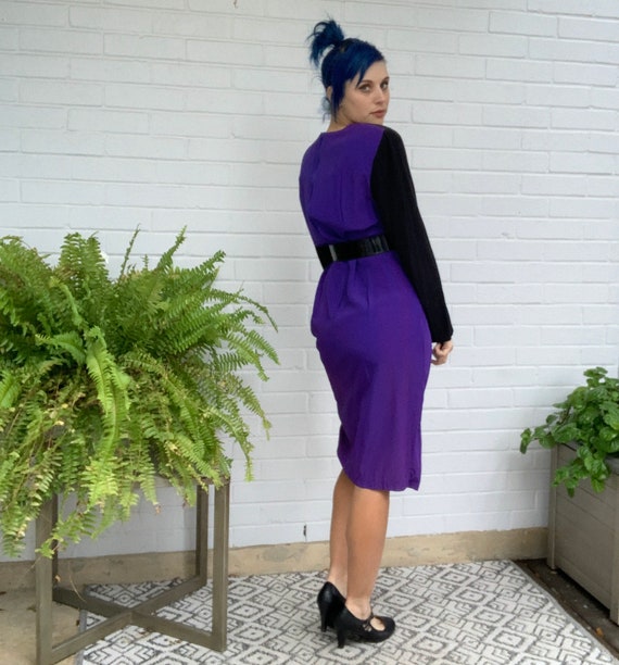 Vintage 80s Purple Dress Shoulder Pad Dress - image 2