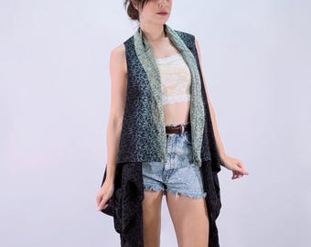 Vintage 90er Jahre Wasserfall Weste | Ombre texturierter Jacquard | Erdige Lagenlook Artisan Chic