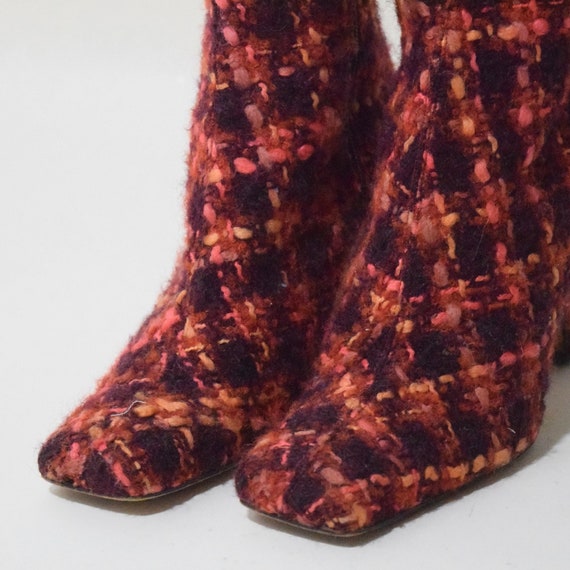 Vintage 70s Boots Orange Red Tweed Heels Square T… - image 3