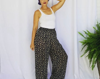 Vintage 90s Wide Leg Floral Chiffon Pants