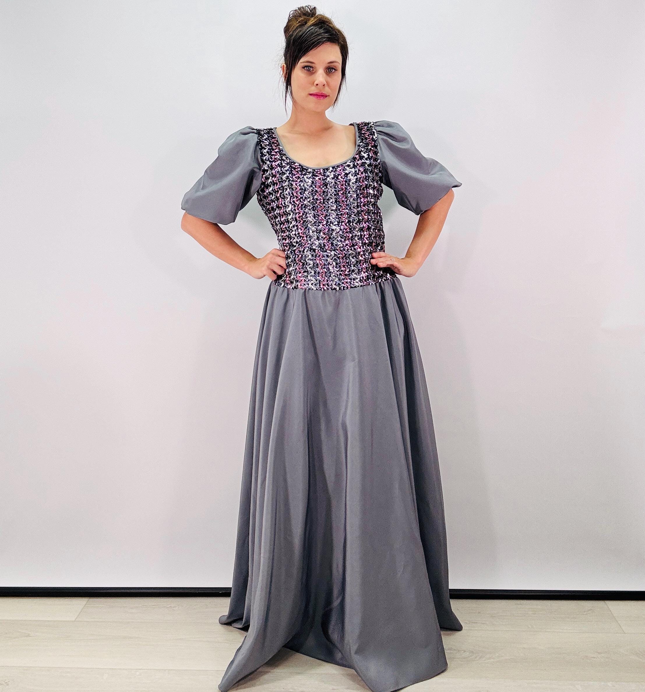 Vintage 70s Sequin Maxi Dress | Roger Milot Puff Sleeve Gown