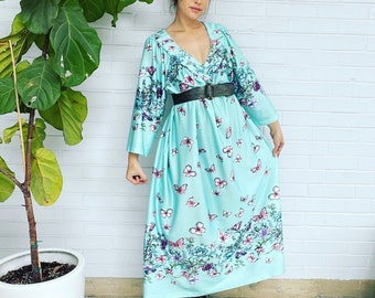 Vintage 80er Jahre Mumu Floral Pastell Maxi Haus Kleid Schmetterling Bauer Cottagecore Boho