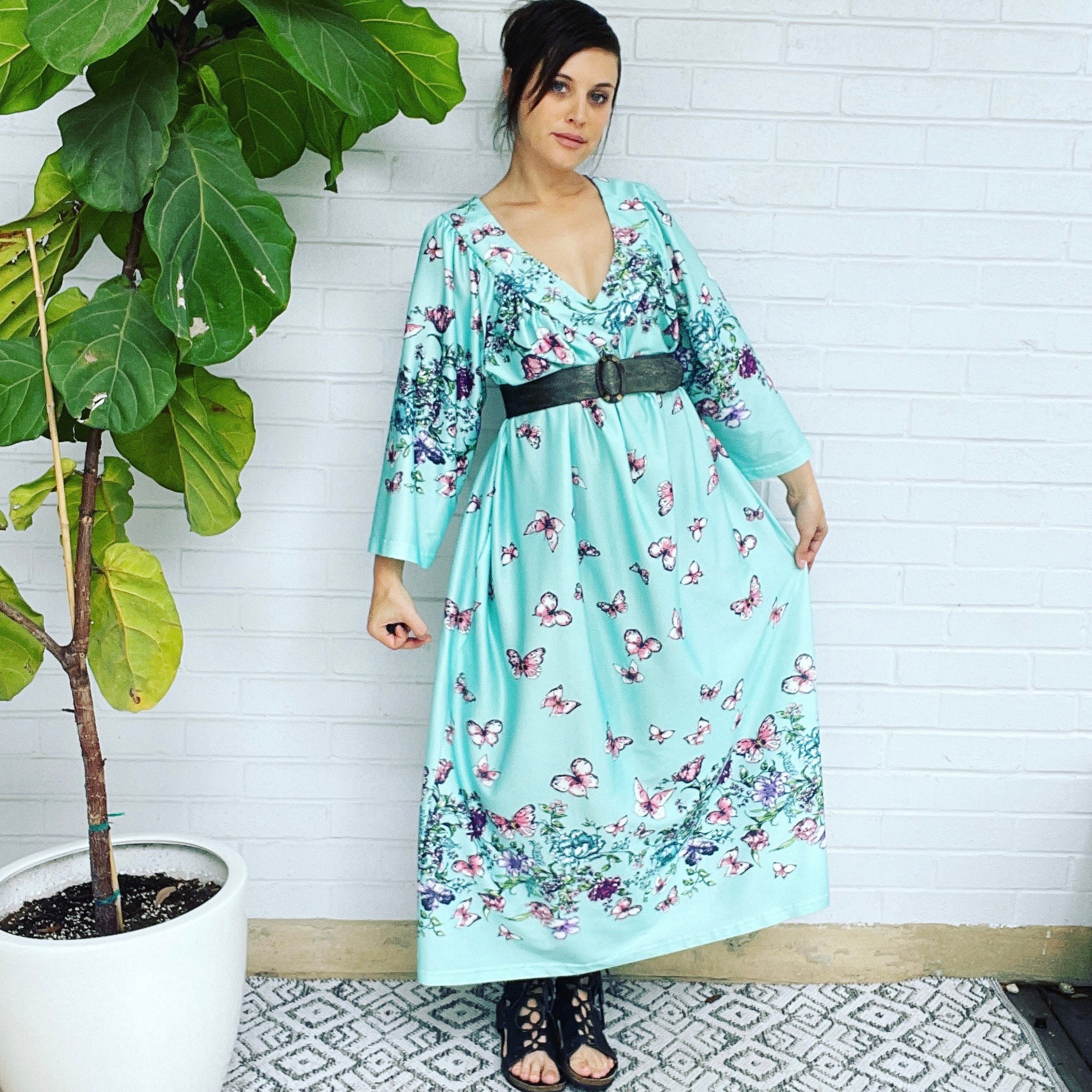 pink dresses with long sleeves Long sleeve Bohemian Swing Pink Chiffon dress 2623 – Xiaolizi