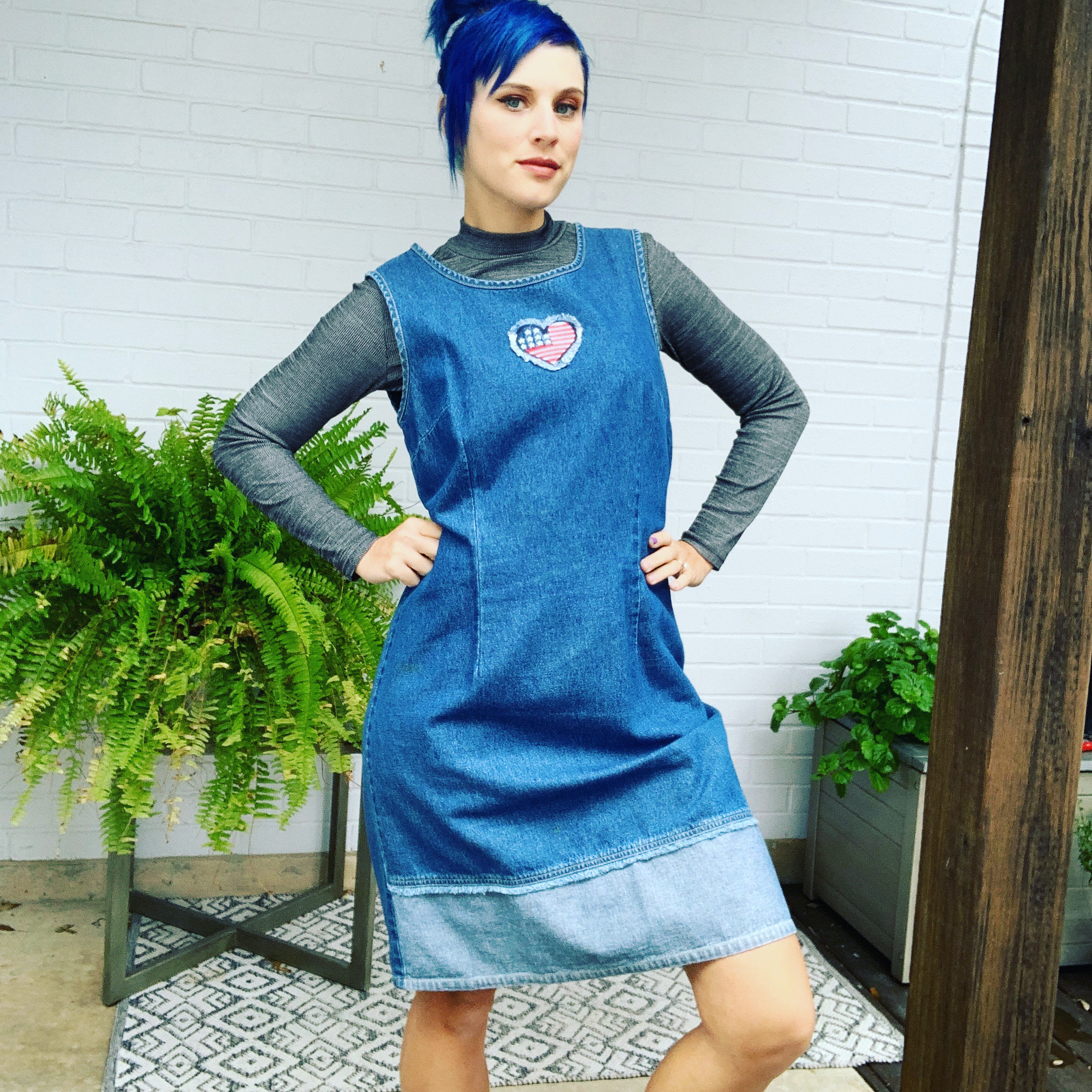 Vintage 90s Denim Dress Blue Jean American Flag Summer