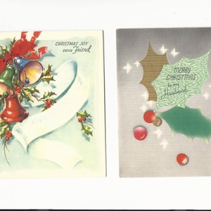 Cartoline di Natale vintage caro amico e marito Set di 2 carte, Ephemera, Scrapbooking