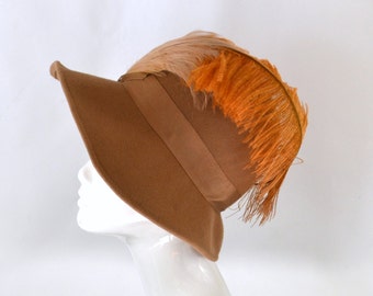 1960s Womens Camel Colored Felted Wool Brimmed Hat by Mr Charles, Doeskin Felt