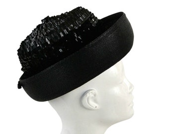 1960s Black Breton Straw and Ruched Hat by Original French Room