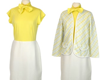 1970s Yellow Bodice and White Skirt Dress and Striped Jacket by Dimension V