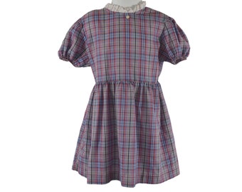 1980s Toddler Girls Purple, White and Pink Plaid Dress, Size 24 Months/2T, Needs TLC